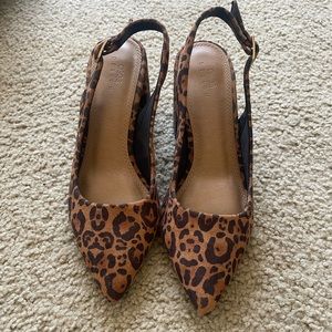 Leopard block heel sling backs